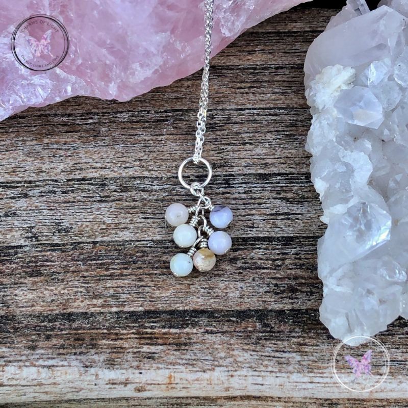 Pink Opal Cluster October Birthstone Necklace